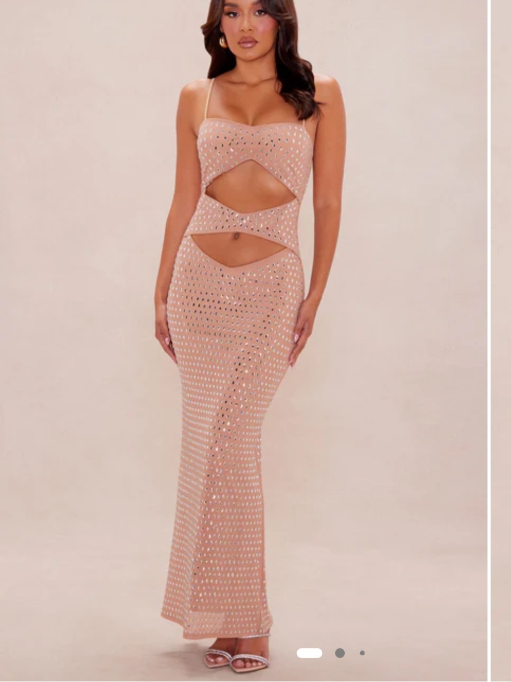 Fashion Nova Nude/Combo Shimmering Lights Embellished Maxi Dress Brand New NWT!